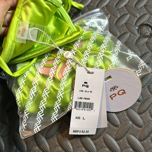 PQ Swim SET Mila Macramé Triangle Bikini Top and Full Bottoms Color Lime Size L - Picture 15 of 15